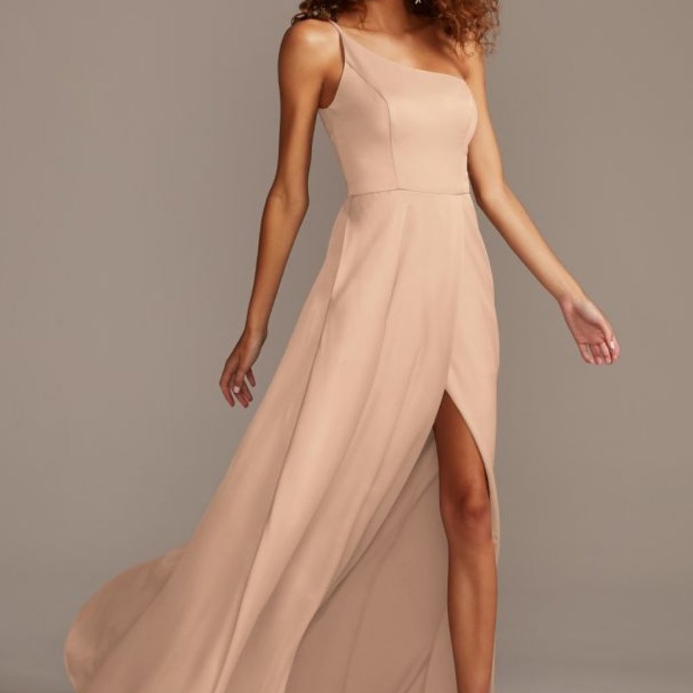 Crepe-back one shoulder satin bridesmaid dress sz 14